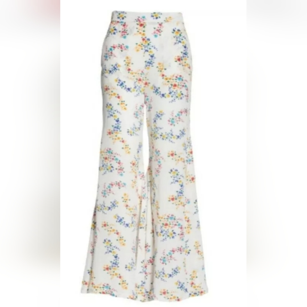 ALL THINGS MOCHI Women's Small Floral Side Wide Leg Silk Pants 25" Waist New Tag